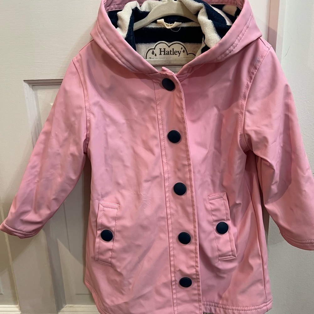 Hatley Light Pink Kids Raincoat with Navy Accents